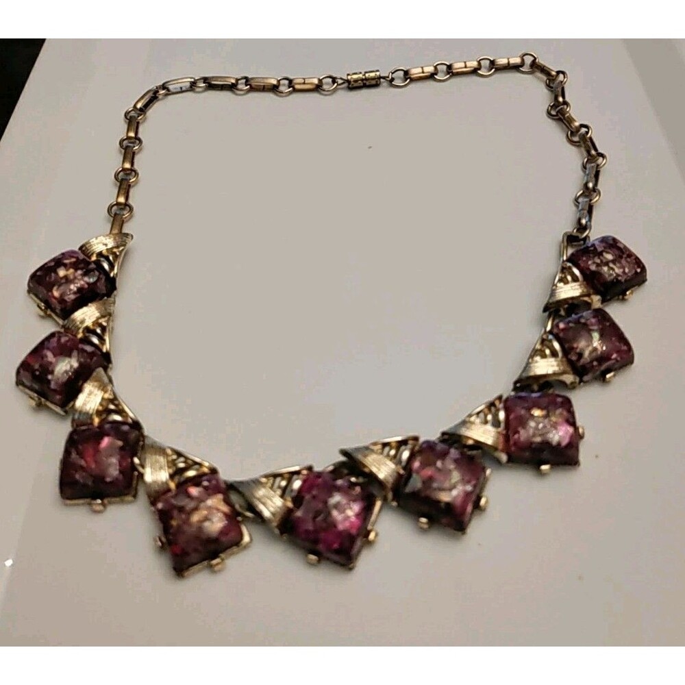 Vintage Coro Confetti Lucite Thermoset Gold Tone Choker Necklace